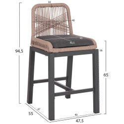 Σκαμπο μπαρ μεσ.υψουσ howard hm5791.21 ανθρακι αλουμινιο--μπεζ σχοινι 47,5x55x94,5υεκ ** Σκαμπο μπαρ μεσ.υψουσ howard hm5791.21 ανθρακι αλουμινιο--μπεζ σχοινι 47,5x55x94,5υεκ **