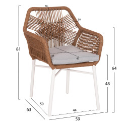 Πολυθρονα topin hm6048.11 αλουμινιο λευκο-p.e. rattan μπεζ 59x63x81υεκ **