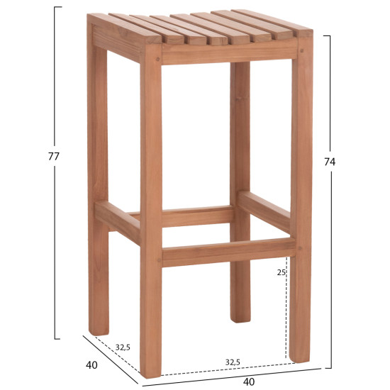 Σκαμπο μπαρ nikol hm18109 ξυλο τεακ σε φυσικο 40x40x77υεκ. **