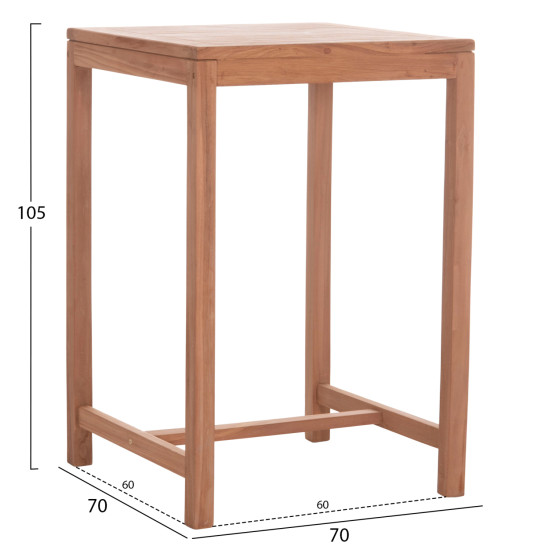 Τραπεζι μπαρ τετραγωνο presscot hm18113 ξυλο teak σε φυσικο 70x70x105υεκ. **