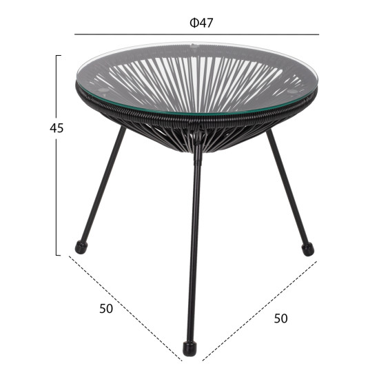 Σετ τραπεζαριασ 3τμχ hm11871 μεταλλο & rattan σε μαυρο χρωμα **