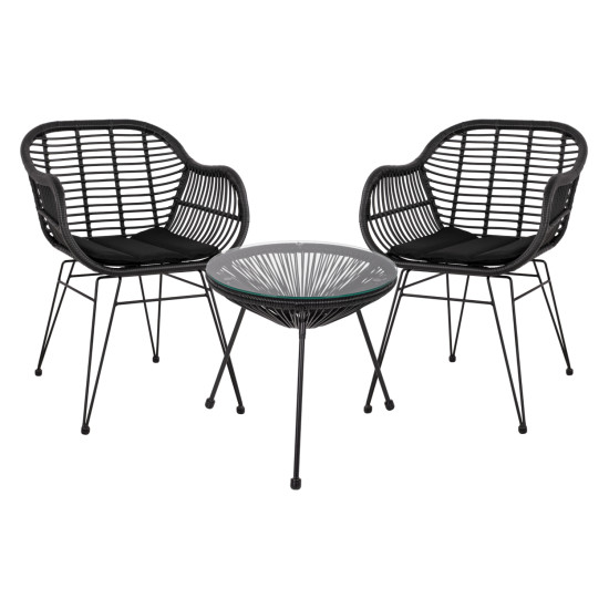 Σετ τραπεζαριασ 3τμχ hm11871 μεταλλο & rattan σε μαυρο χρωμα **