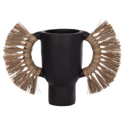 Επιτραπεζιο διακοσμητικο βαζο alica hm4668.01l μαυρη τερακοτα & grass--64x22x38υεκ **