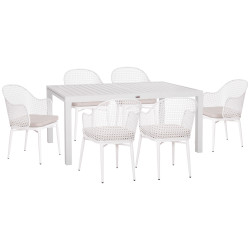 Σετ τραπεζαριασ εξ.χωρου krum hm21147 τραπεζι με 6 πολυθρονεσ--λευκο αλουμινιο **