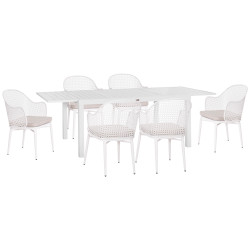 Σετ τραπεζαριασ εξ.χωρου krum hm21147 τραπεζι με 6 πολυθρονεσ--λευκο αλουμινιο **