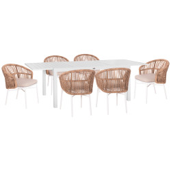 Σετ τραπεζαριασ εξ.χωρου 7τμχ krum hm21148 λευκο αλουμινιο-p.e.rattan **