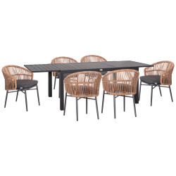 Σετ τραπεζαριασ εξ.χωρου 7τμχ krum hm21155 σκουρο γκρι αλουμινιο-p.e.rattan **