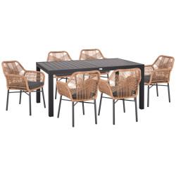 Σετ τραπεζαριασ εξ.χωρου 7τμχ krum hm21151 σκουρο γκρι αλουμινιο-p.e.rattan **