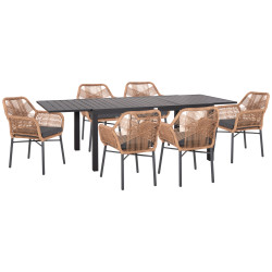 Σετ τραπεζαριασ εξ.χωρου 7τμχ krum hm21151 σκουρο γκρι αλουμινιο-p.e.rattan **