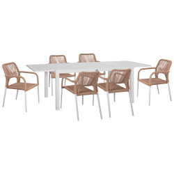 Σετ τραπεζαριασ εξ.χωρου 7τμχ krum hm21131 λευκο αλουμινιο--p.e.rattan **