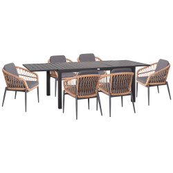 Σετ τραπεζαριασ εξ.χωρου 7τμχ krum hm21157 σκουρο γκρι αλουμινιο--p.e.rattan **