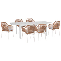 Σετ τραπεζαριασ εξ.χωρου 7τμχ krum hm21132 λευκο αλουμινιο--p.e.twisted rattan **