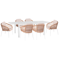 Σετ τραπεζαριασ εξ.χωρου 7τμχ krum hm21149 λευκο αλουμινιο--p.e.rattan **