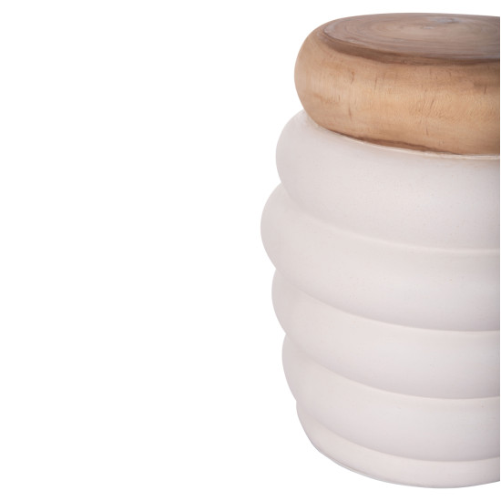 Τραπεζι βοηθητικο puffat hm18172.02 fiber cement λευκο- ξυλο teak top φ45x46υεκ. **