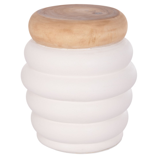 Τραπεζι βοηθητικο puffat hm18172.02 fiber cement λευκο- ξυλο teak top φ45x46υεκ. **