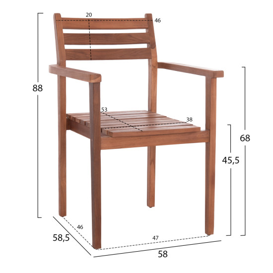 Πολυθρονα kempo hm6358 ξυλο teak σε φυσικο--58x58,5x88υεκ. **