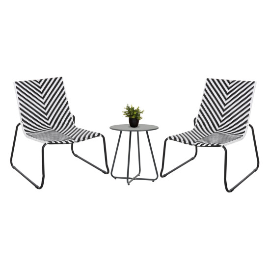 Σετ lounge 3tmx εξ.χωρου pony hm21193 μεταλλο σε γκρι--συνθ.rattan σε λευκο-μαυρο **