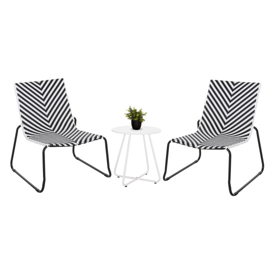 Σετ lounge 3tmx εξ.χωρου pony hm21193.02 μεταλλο και συνθ.rattan σε λευκο-μαυρο **