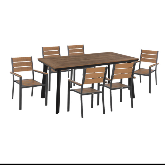 Σετ τραπεζαριασ taber hm21198 τραπεζι & 6 πολυθρονεσ-αλουμινιο & polywood-ανθρακι **