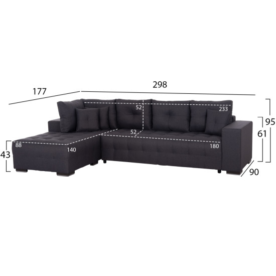 Γωνιακοσ καναπεσ-κρεβατι με αποθ.χωρο trendston hm3302.01l γκρι υφασμα 298x177x95υεκ **