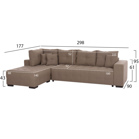 Γωνιακοσ καναπεσ-κρεβατι με αποθ.χωρο trendston hm3302.03l μπεζ υφασμα 298x177x95υεκ **