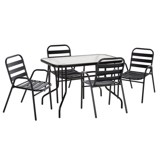 Σετ τραπεζαριασ 5τμχ adam hm21219.01 καρεκλεσ μεταλλικεσ & τραπεζι 110x60 μαυρο **