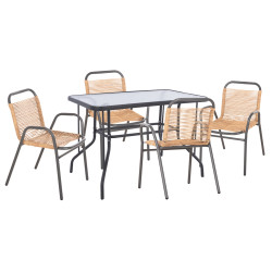 Σετ τραπεζαριασ 5τμχ avril hm21221.01 καρεκλεσ μεταλ. & τραπεζι 110x60 γκρι-φυσικο **