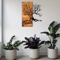 Διακοσμητικο τοιχου hm4804-φυλλα μεταλλου μαυρα-ξυλο 45x3(βάθος)x58υεκ. **