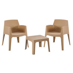 Σετ 3τμχ πολυπροπυλενιου sleek hm21267.03 τραπεζακι & 2 πολυθρονεσ-καπουτσινο **