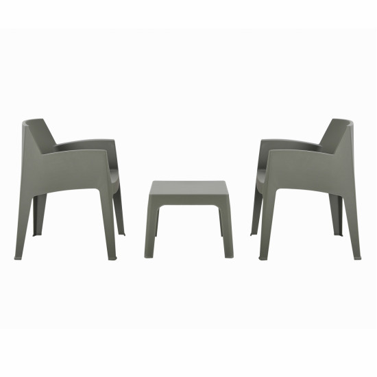 Σετ 3τμχ πολυπροπυλενιου sleek hm21267.05 τραπεζακι & 2 πολυθρονεσ-dark olive green **