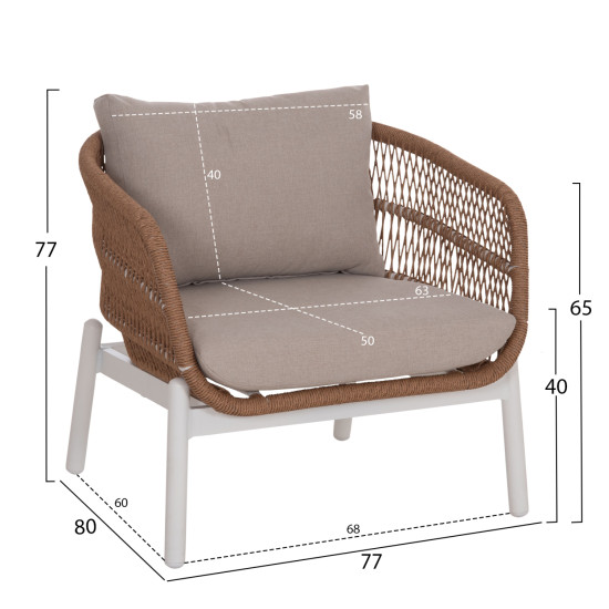 Σετ σαλονι εξ.χωρου 5τμχ memfis hm6470.03 αλουμινιο-σχοινι-κεραμικο top--λευκο **