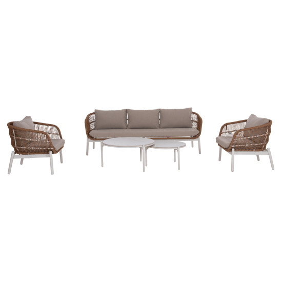 Σετ σαλονι εξ.χωρου 5τμχ memfis hm6470.03 αλουμινιο-σχοινι-κεραμικο top--λευκο **