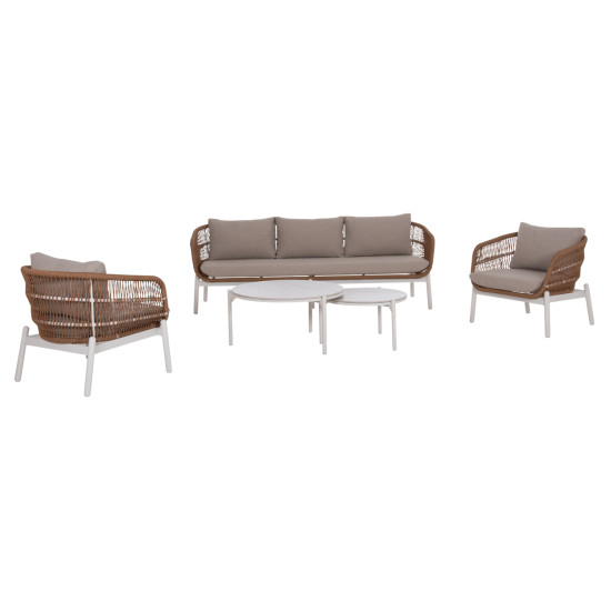 Σετ σαλονι εξ.χωρου 5τμχ memfis hm6470.03 αλουμινιο-σχοινι-κεραμικο top--λευκο **