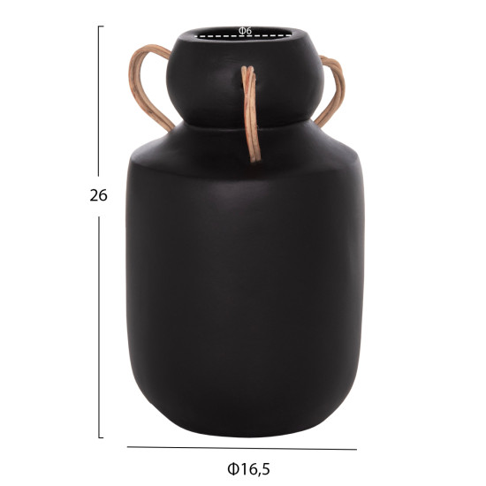 Διακοσμητικο βαζο mibo hm4688.01m τερακοτα μαυρh--χερουλια φυσικο rattan φ16,5x26υεκ **