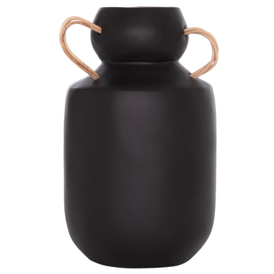 Διακοσμητικο βαζο mibo hm4688.01m τερακοτα μαυρh--χερουλια φυσικο rattan φ16,5x26υεκ **