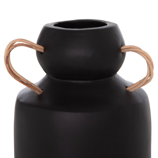 Διακοσμητικο βαζο mibo hm4688.01m τερακοτα μαυρh--χερουλια φυσικο rattan φ16,5x26υεκ **