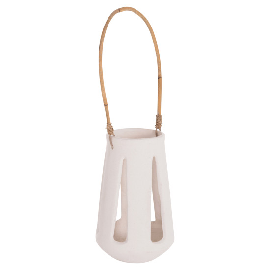 Επιτραπεζιο φαναρι erantyl hm4696.02l λευκο fiber cement & χερουλι rattan φ17x27yεκ. **