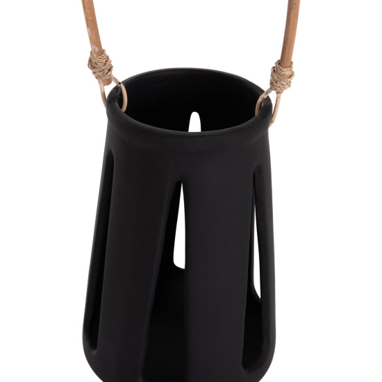 Επιτραπεζιο φαναρι erantyl hm4696.01l μαυρο fiber cement & χερουλι rattan φ17x27yεκ. **