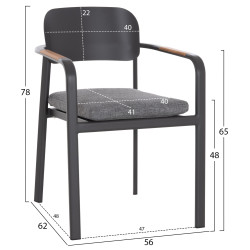 Πολυθρονα τραπεζαριασ elara hm6414.01 γκρι αλουμινιο-olefin--ξυλο teak 56x62x78υεκ. **