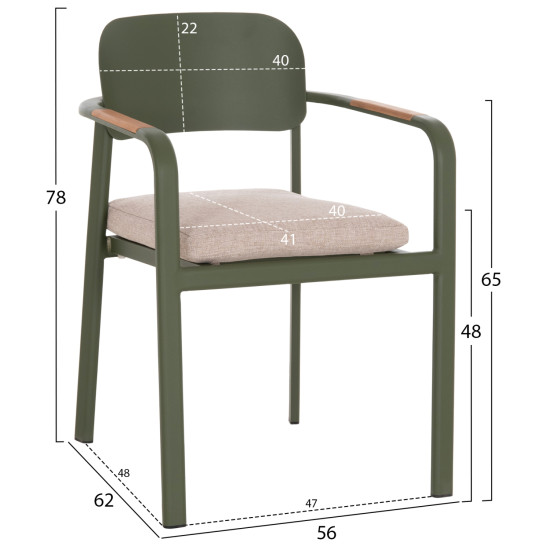 Πολυθρονα τραπεζαριασ elara hm6414.06 πρασινο αλουμινιο-μπεζ olefin--teak 56x62x78υεκ **