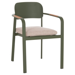 Πολυθρονα τραπεζαριασ elara hm6414.06 πρασινο αλουμινιο-μπεζ olefin--teak 56x62x78υεκ **