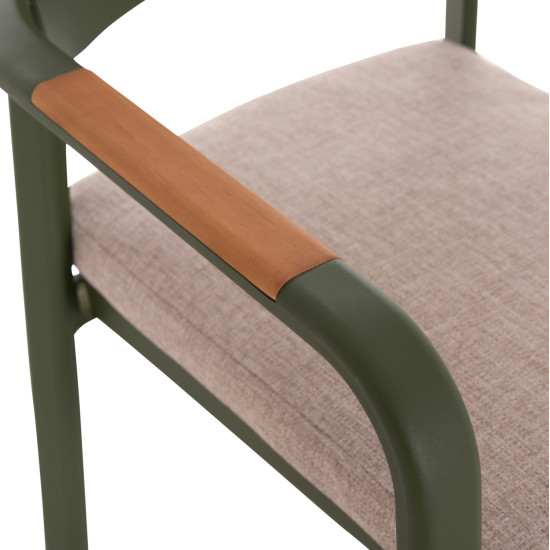 Πολυθρονα τραπεζαριασ elara hm6414.06 πρασινο αλουμινιο-μπεζ olefin--teak 56x62x78υεκ **