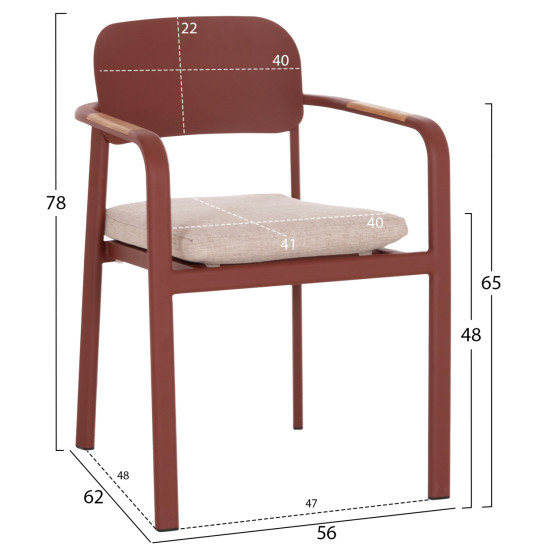 Πολυθρονα τραπεζαριασ elara hm6414.07 κεραμιδι αλουμινιο-μπεζ olefin--teak 56x62x78υεκ **