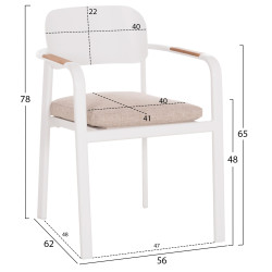 Πολυθρονα τραπεζαριασ elara hm6414.02 λευκο αλουμινιο-μπεζ olefin--teak 56x62x78υεκ **