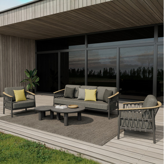 Σετ σαλονι 5τμχ stream hm6426.01 ανθρακι αλουμινιο-strap σχοινι-olefin **