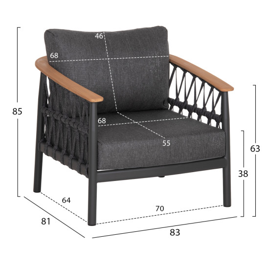 Σετ σαλονι 5τμχ stream hm6426.01 ανθρακι αλουμινιο-strap σχοινι-olefin **