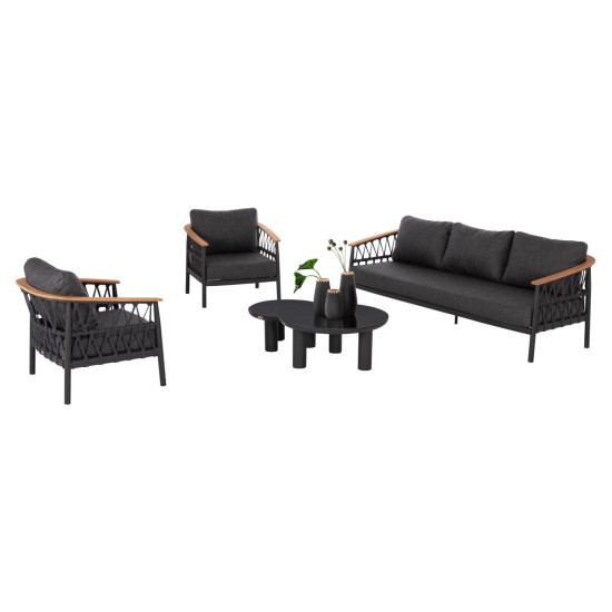 Σετ σαλονι 5τμχ stream hm6426.01 ανθρακι αλουμινιο-strap σχοινι-olefin **