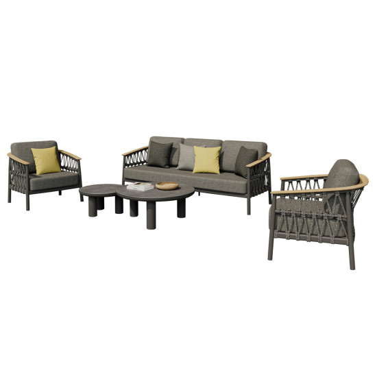 Σετ σαλονι 5τμχ stream hm6426.01 ανθρακι αλουμινιο-strap σχοινι-olefin **