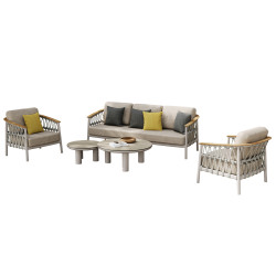 Σετ σαλονι 5τμχ stream hm6426.02 κρεμ αλουμινιο--μπεζ σχοινι & olefin **