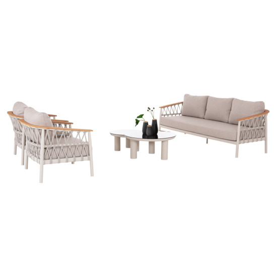 Σετ σαλονι 5τμχ stream hm6426.02 κρεμ αλουμινιο--μπεζ σχοινι & olefin **